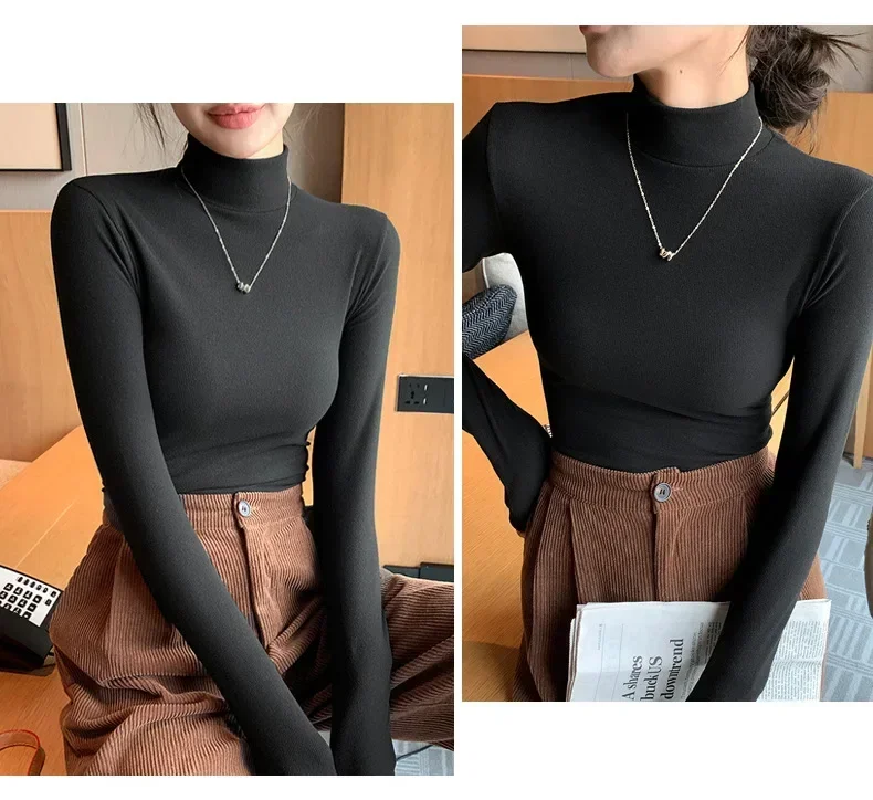 Women Autumn Winter Turtleneck Sweater Vintage Solid Basic Knitted Tops Casual Slim Pullover Korean Fashion Simple Chic Jumpers