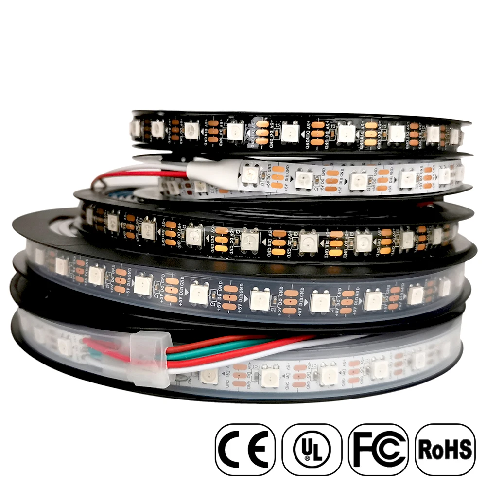 DC5V WS2812B Individually Addressable 5050 RGB Led Strip WS2812 Smart  Pixels Led Light Black White PCB Waterproof IP30/65/67