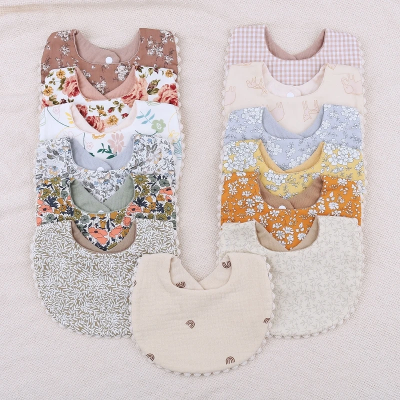 Thickening Cotton Gause Baby Bibs Absorbent Baby Lace Bib Newborn Accessories Burp Cloths Bandana Scarf Stuff For Boys Girls 4