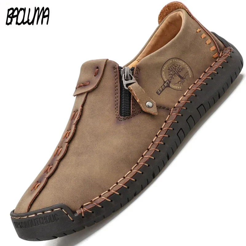Men's Shoes Leather Loafers Flat Spring Autumn Moccasins Brogue Shoes Zip Flats Sneakers casual shoes leather shoes