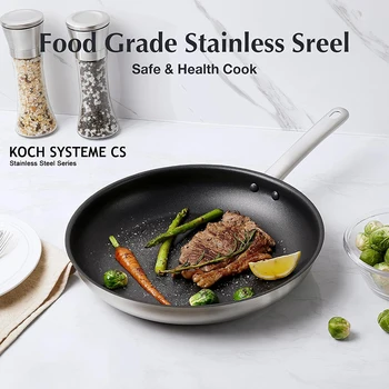 KOCH SYSTEME CS Padella in acciaio inossidabile da 8/12 pollici Pentola da cucina con rivestimento antiaderente non tossico nero con maniglia a induzione 1