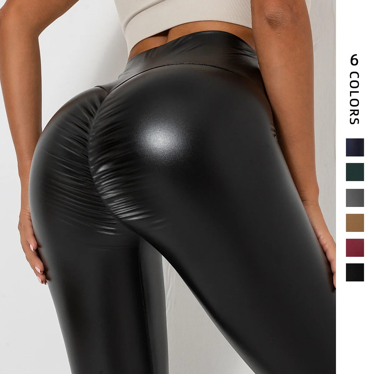 

2024 New Scrunch Bum Leggings for Fitness Leather Pants for Women Push Up Effect Leggins Womens Gym PU Yoga Pants Activewear