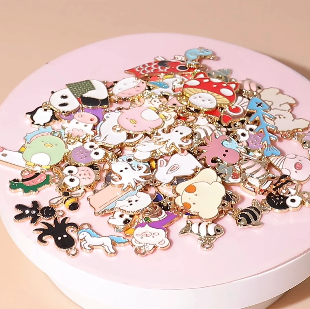 Tusember Mix Charms Emaille Katze Hund Fisch Eule Einhorn Tiere Anhänger für DIY handgemachten Schmuck machen Armband Halsketten Ohrringe