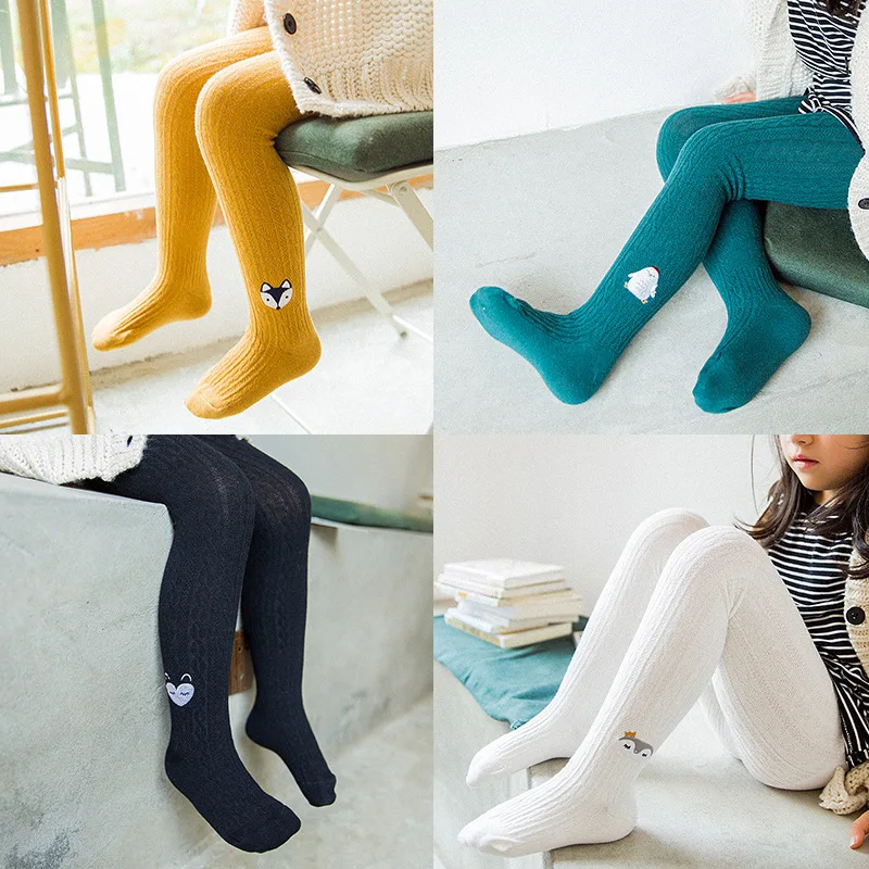 Children Tights Baby Pantyhose Girls Embroidery Cartoon Pattern Cotton Winter Stockings Trousers Autumn 1-12 Years