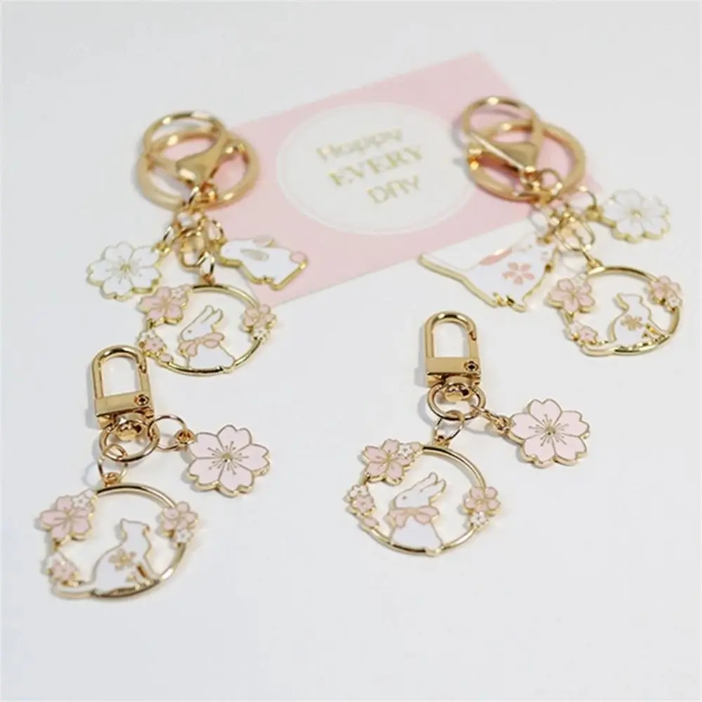 Decoration Key Accessories Headset Pendant Interior Accessories Key Rings Rabbit Cat Keychain Pink Sakura Bag Pendants