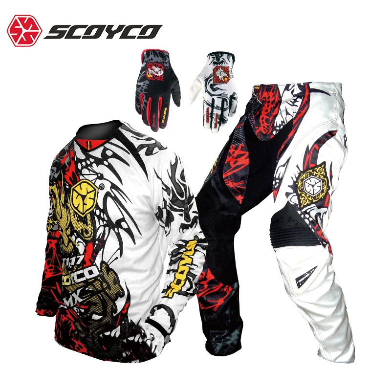 SCOYCO 통기성 깃털 오토바이 남자 레이싱 라이딩 오프로드 세트, 모토크로스 의류 바지 장갑 1 키트, 인기 판매