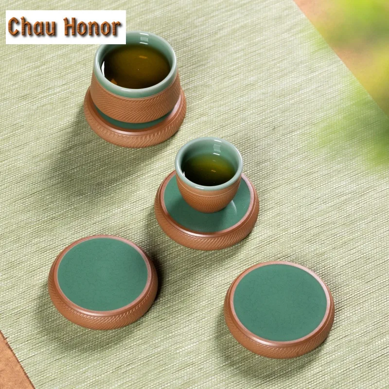 Longquan Celadon Knife Jumping Coasters Retro Hot Pad for Coffee Cups Saucer Heat Insulation Placemats Teacup Base Tea Ceremony