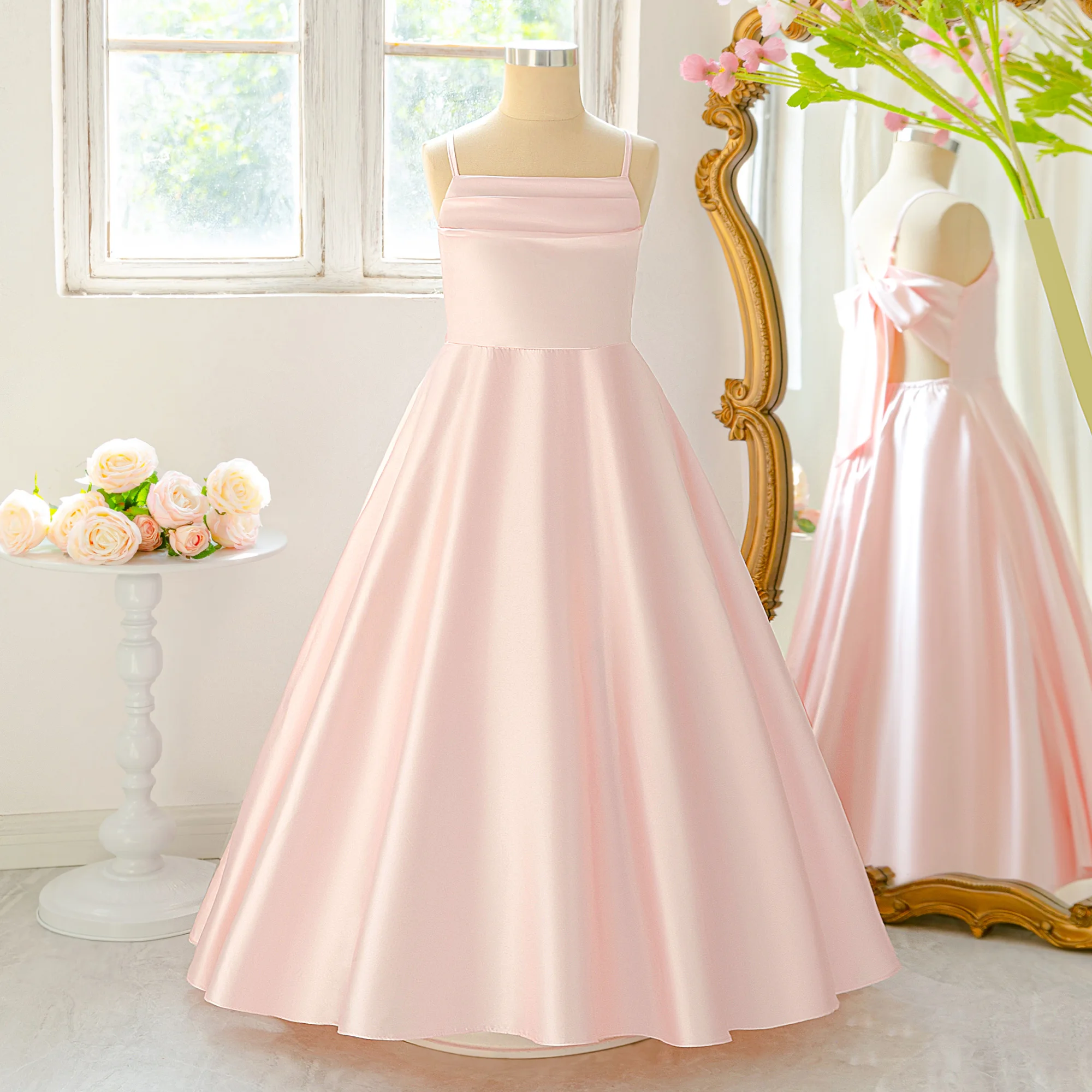 Elegant Bridesmaids Party Backless Girl Dress Formal Bow Wedding Graduation Princess Prom Dress for Girl Sweet Birthday Costumes