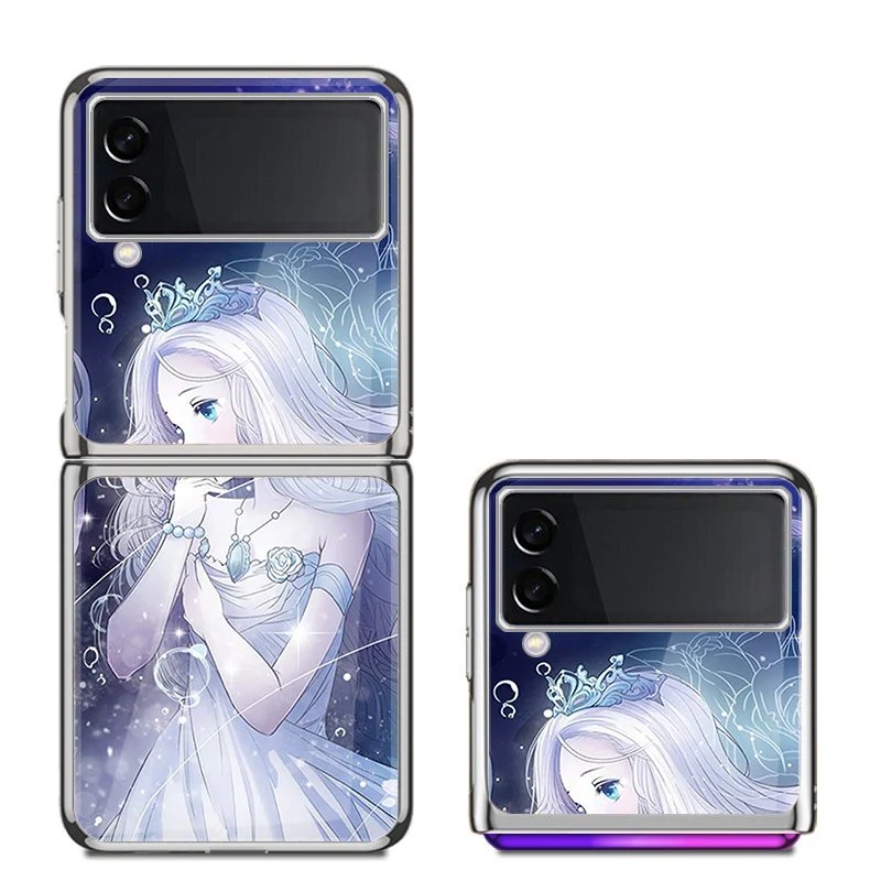 Z Flip 4 Funda Case for Samsung Galaxy Z Flip 4 3 2 1Dream Girl Plating Tempered Glass Coque Protection Phone Case Cover