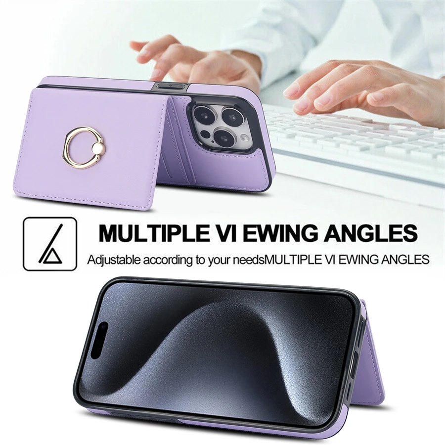 RFID Blocking Leather Wallet Case with Card Slot and 360° Magnetic Kickstand