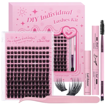 GLAMLASH 8mm-16mm Clusters Eyelashes Individual Natural False Cluster Eye Lashes with Glue Kit Strip Lashes Makeup Tool