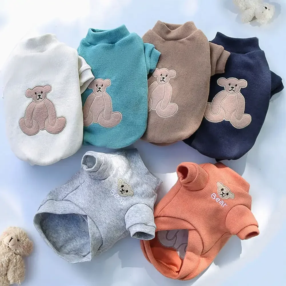 패션 곰 패턴 반려견 고양이 티셔츠, 순면 강아지 옷, 프렌치 불독 소형 중형견용, 부드러운 통기성 후드