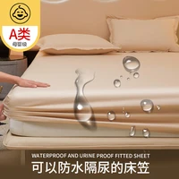Washed Cotton Waterproof Bed Cover With Elastic Band Durable Non Slip Mattress Cover For Single Doubel Queen King Size Bed 1