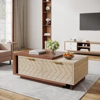 Extendable Coffee Table 42"-65" Length Adjustable Reversible Wood Coffee Table W/ 2 Storage Drawers Rectangular Dual-Tone Table 1
