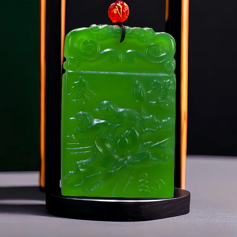 

Ожерелье с подвеской из натурального зеленого нефрита и лотоса, роскошный подарок, аксессуары из натуральной яшмы, Очаровательные китайские винтажные модные резные украшения