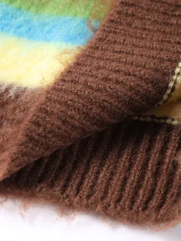 Mohair Striped Elegant Sweater Women Oversize Long Sleeve Contrast Color O-neck Pullover Female Jumper 2024 Autumn Colorful Tops 6