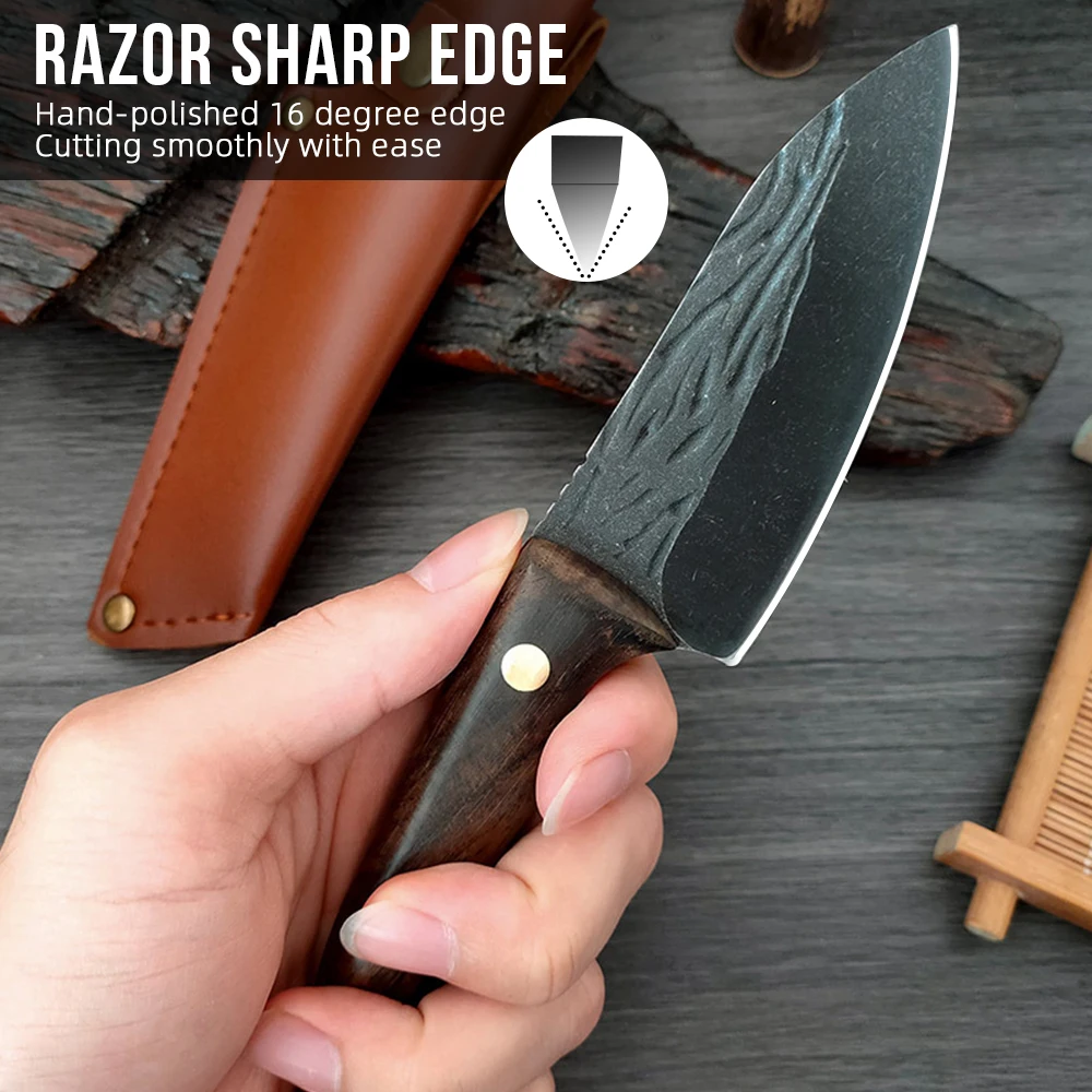 Forged Knife Multi-use 4inch Handmade High Carbon Steel Mongolia hunt  Camping knife Fruit Outdoor Knife Barbecue Butcher Knife