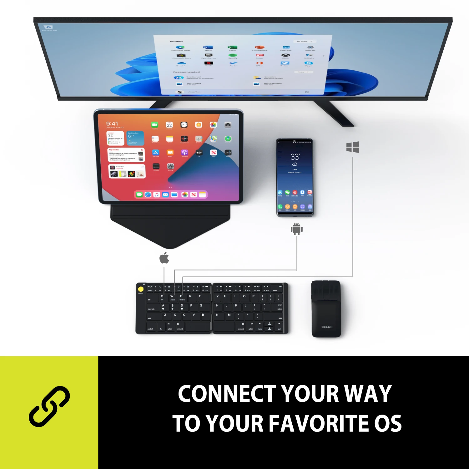 Delux-pockcombo para Bluetooth sem Fio Portátil e Multi-dispositivo Teclado e Mouse Comb Recarregável para Windows Mac Android - Imagem 4