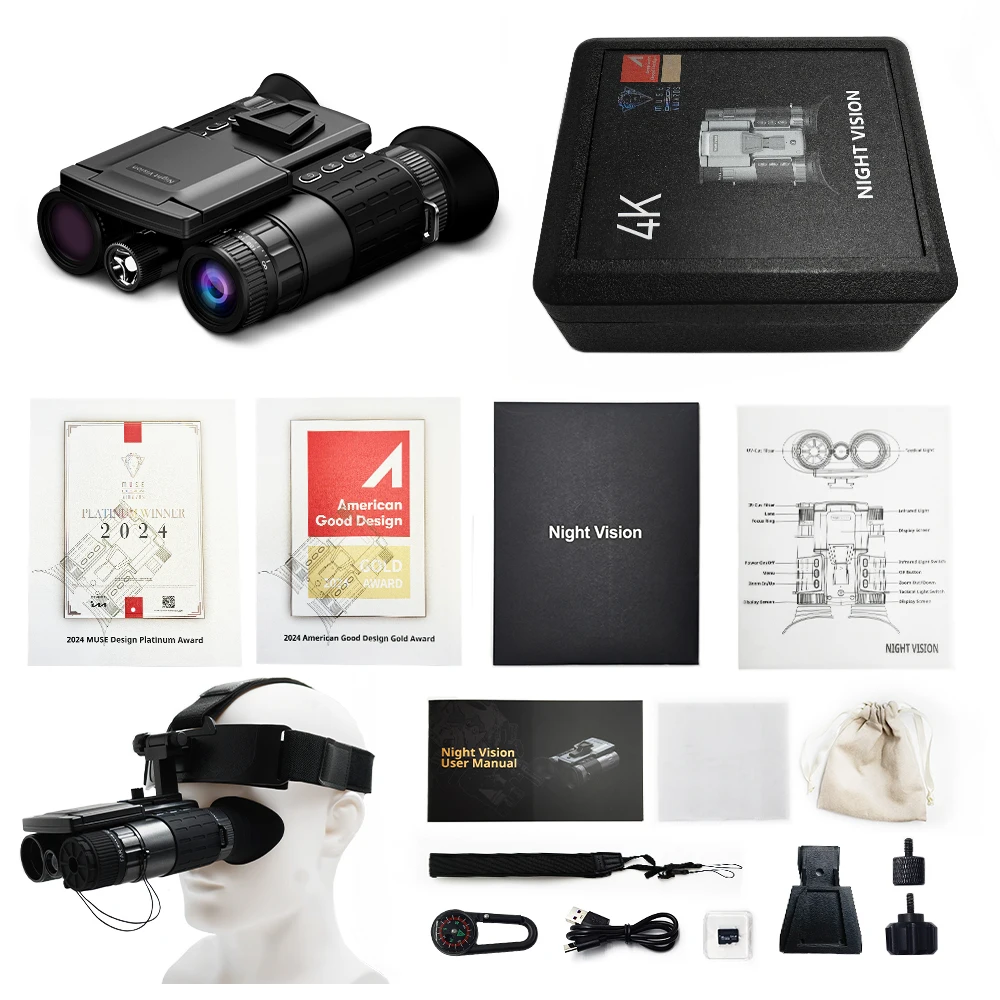 4K Hunting Night Vision Binoculars Camera with Tactical Light 600m Range 8X Zoom