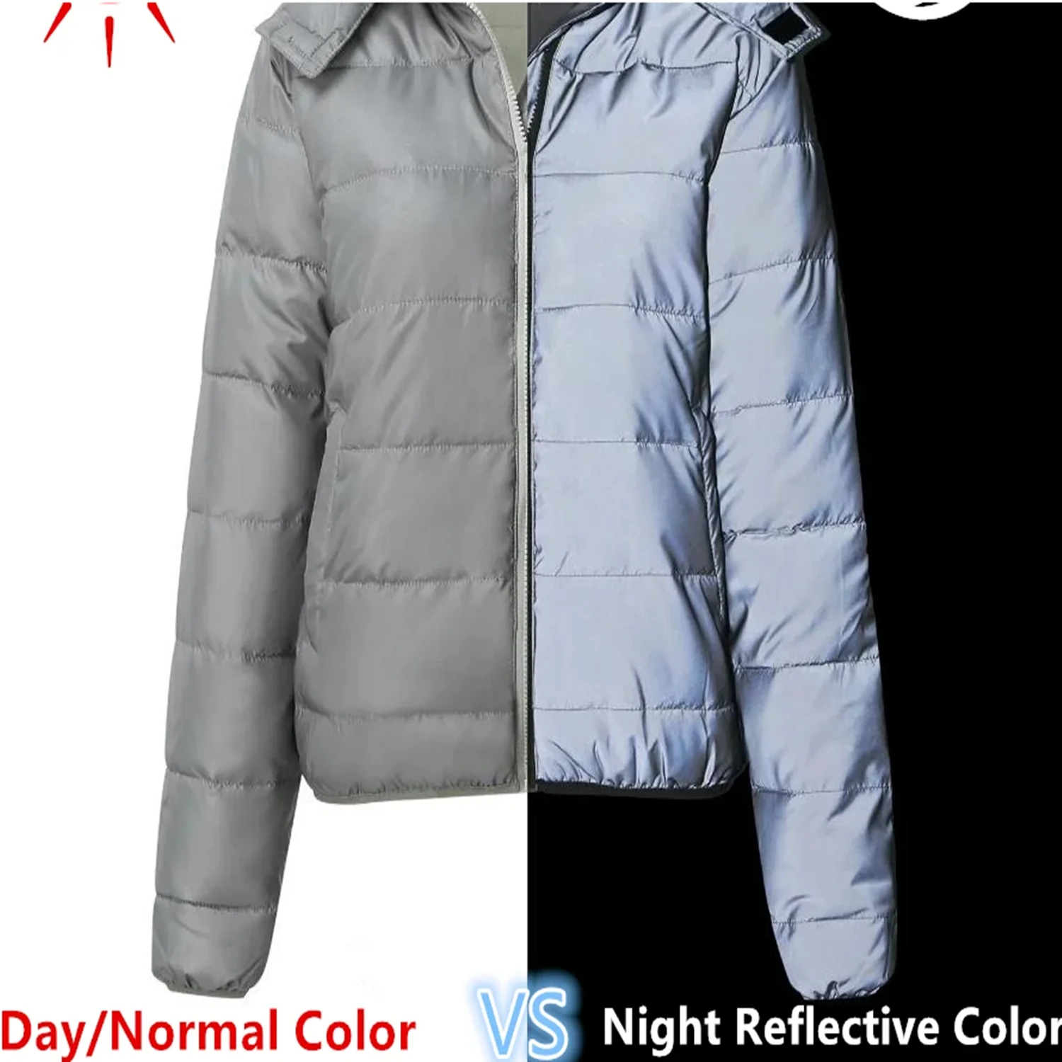 Thermal-Insulated Reflective Parka Jacket Unisex Winter Coat Detachable Hood Night Commuting Safety Outerwear Cycling Outdoor