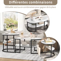 Tables d'appoint Superaly avec structure en métal pour salon, ensemble de 2 tables basses, cercles et ellipses, faciles à assembler, table à thé en MDF 5