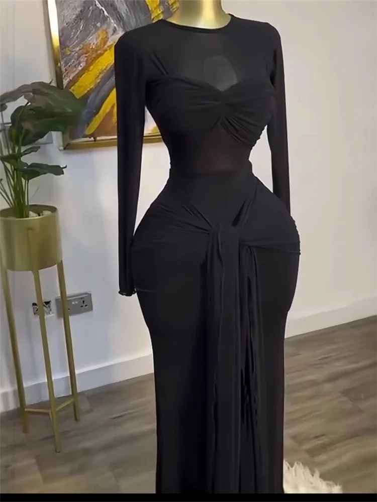Wmstar Long Dresses Women Sexy Mesh Packwork  Bodycon Elegant Party Evening Dress with Bandage New Wholesale Dropshipping 2025