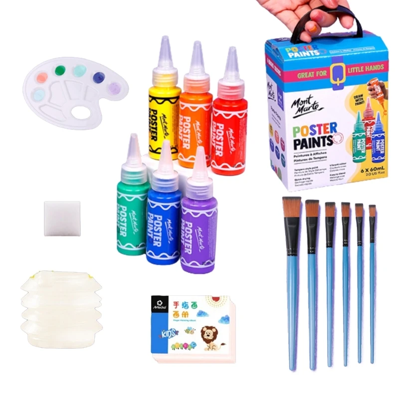 6 Color Washable Finger Paint Tempera Paint Set 60ml/Bottle Non-Toxic for Kid Age 3 +