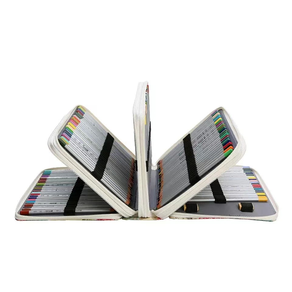 다채로운 꽃 200 구멍 연필 가방 커튼, 창의적인 스케치, 다기능 대용량 드로잉 학생 연필 케이스 세트