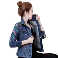 Buy Discover the Trendy 2023 Floral Embroidery Short Denim Jacket for Women - Elegant, Single Breasted, and Slim-Fitting Jeans Coat for Spring and Autumn Outwear. Elevate Your Style with this Chic Basic Jacket! Online - Image 6