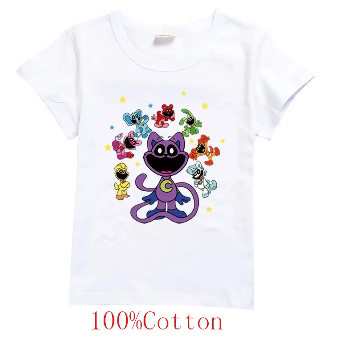 New Game Smiling Critters Tshirts Kids 2024 Summer Clothes Boys Cat Nap T-shirt Baby Girls Short Sleeve Tops Children's Clothing 6