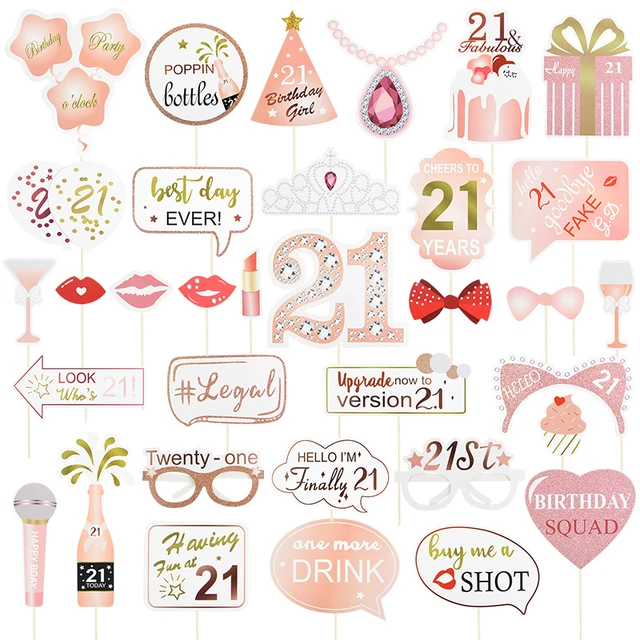 Rose Gold Pink Birthday Photo Booth Props Girls Sweet 18th 21st 30th Happy  Birthday Party Decoration