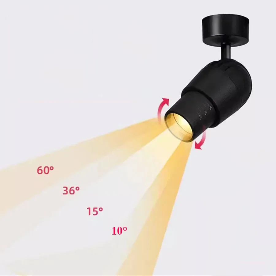초점 LED 트랙 램프 스포트라이트, 줌 가능한 천장 다운라이트, 10 °  60 ° 조정 가능한 트랙 레일 램프, 카페 매장 레스토랑 장