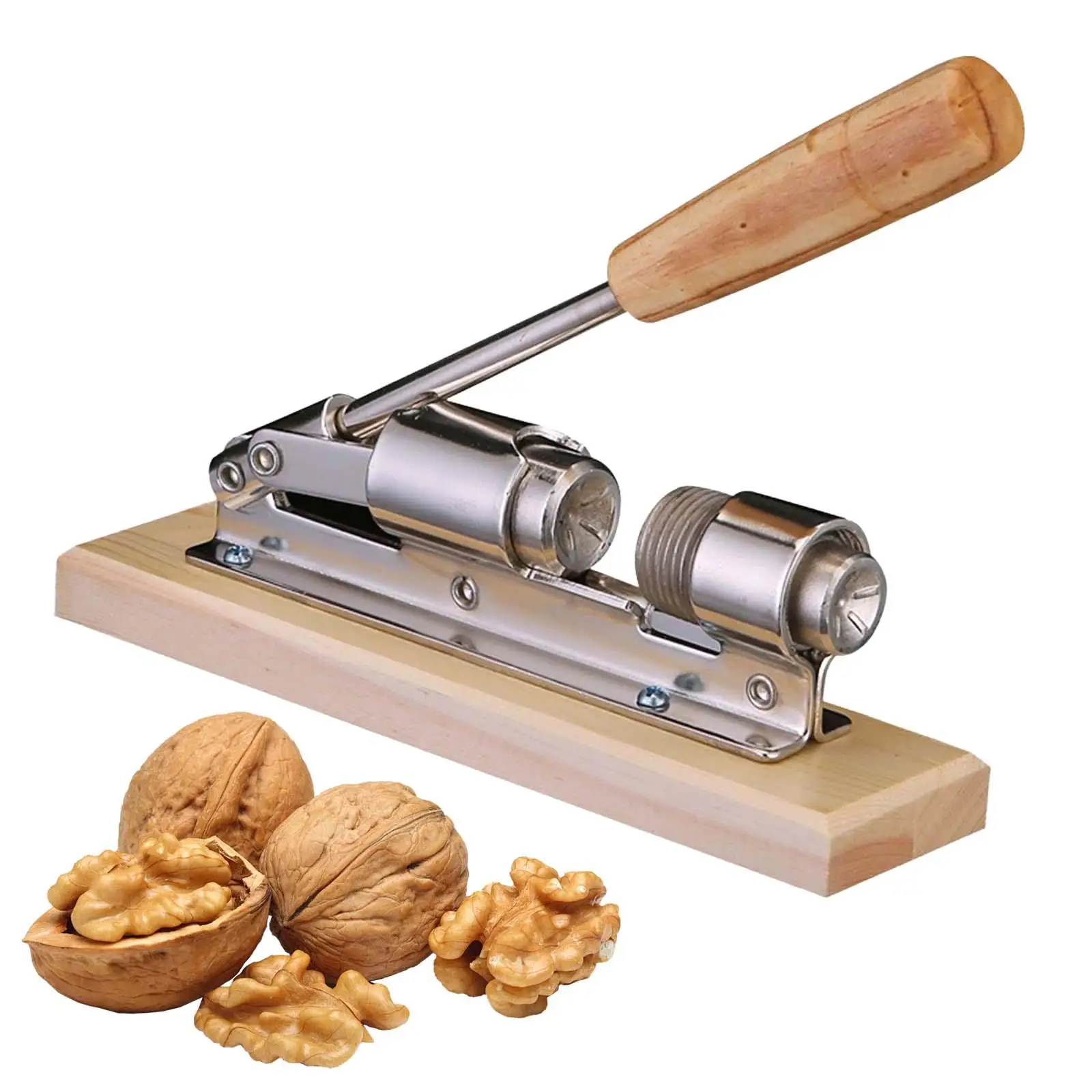 Nutcracker Multifunctional with Wood Base Handle Durable Lightweight Walnuts Open Tool for Almonds Pecan Nuts Walnut Hazelnut