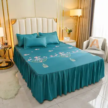 3 Pz/lotto Tessili Per La Casa di Lusso Letto Gonna Lenzuolo Volant Del Merletto Coprimaterasso Fiori Morbidi Biancheria Da Letto Protezione antiscivolo Copriletto 1