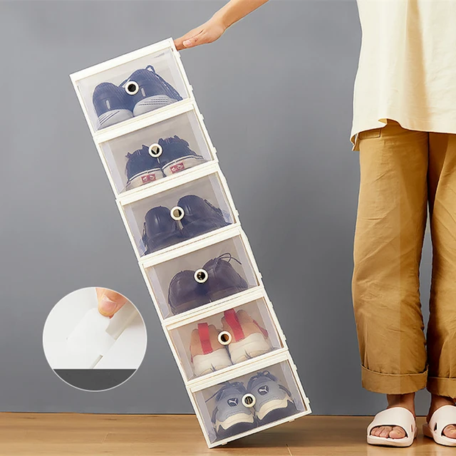 Cajas de zapatos plegables de plástico, organizador de zapatos transparente  para armario, cajón transparente apilable,cajas para zapatos - AliExpress