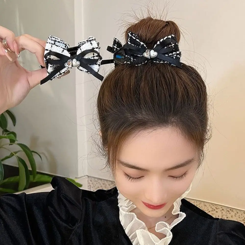 Fashion Hair Clip For Women Girls Hair Accessories Korean Vintage Love Heart Rhinestone Bowknot Banana Clip Ponytail Holder