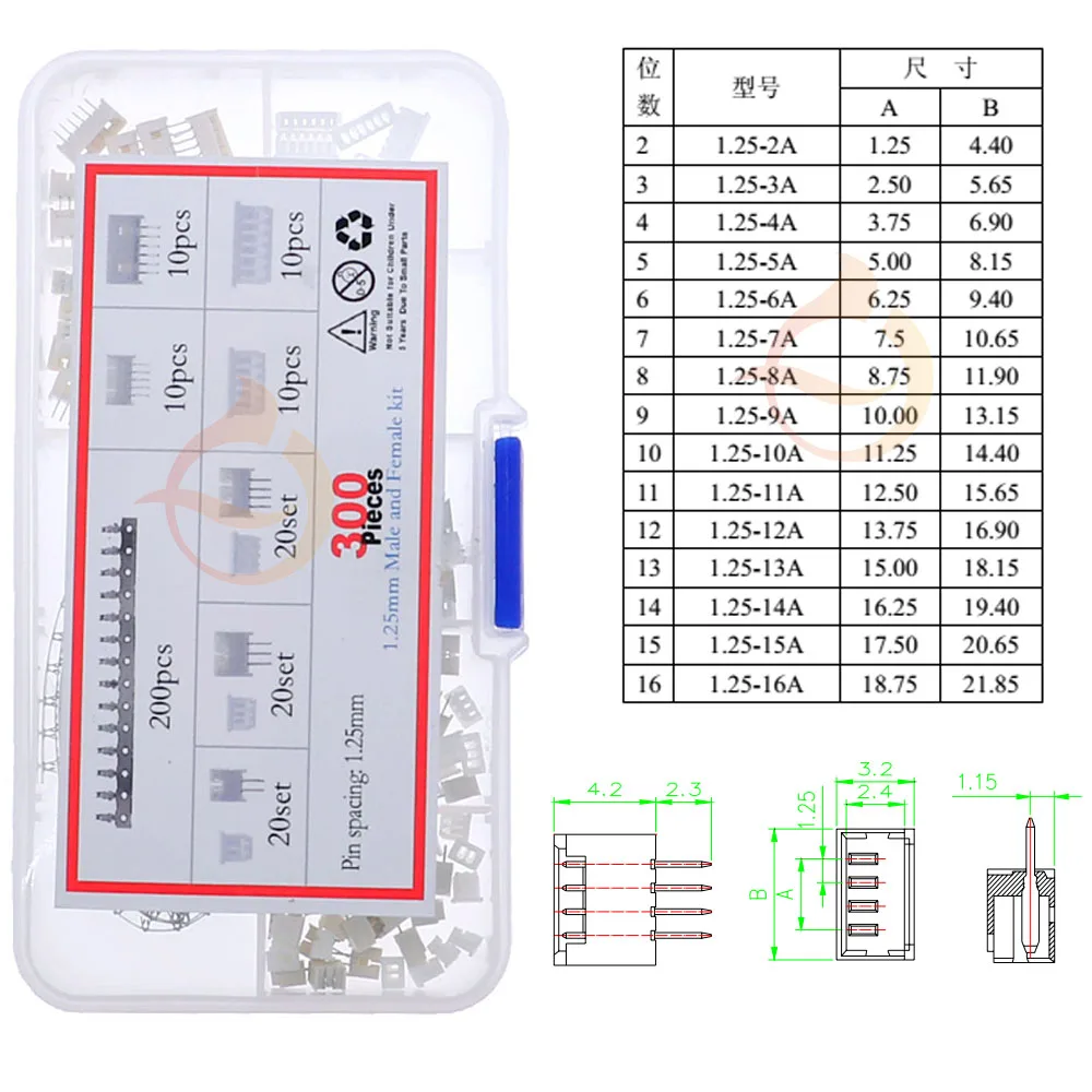 1.25mm PH2.0mm XH2.54mm MX3.0mm VH3.96mm 피치 터미널 Male Female Pin sm Dupont 커넥터 키트