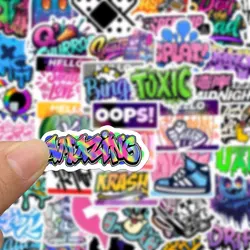 Street Art Waterproof Sticker Collection, Laser - Cut Trendy Graffiti Design, Perfect for Skateboards and Water Bottles, 50 - Piece Set (50Pcs)