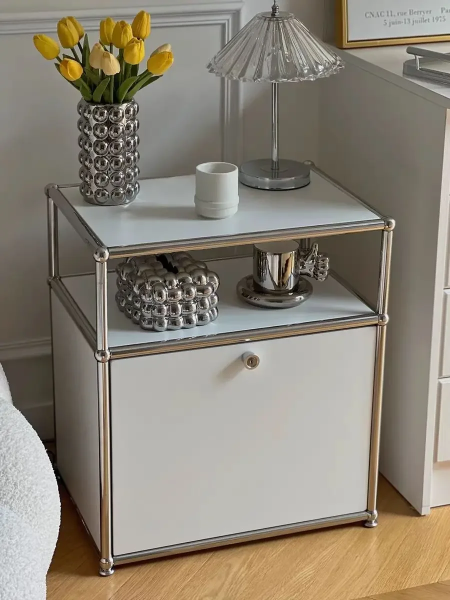 Metal Stainless Steel Bedroom Storage Bedside Cabinet Storage Living Room Sofa Side Cabinet Study Balcony Rack
