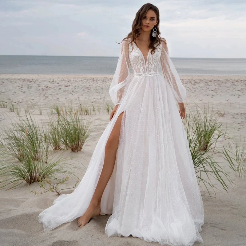 blue dress for baby girl Queendancer Women Ivory Satin Boho Cowgirl Western Wedding Dress with Slit  A Line Deep V-Neck Maxi Wedding Dress with Pockets – queendancer main image 0
