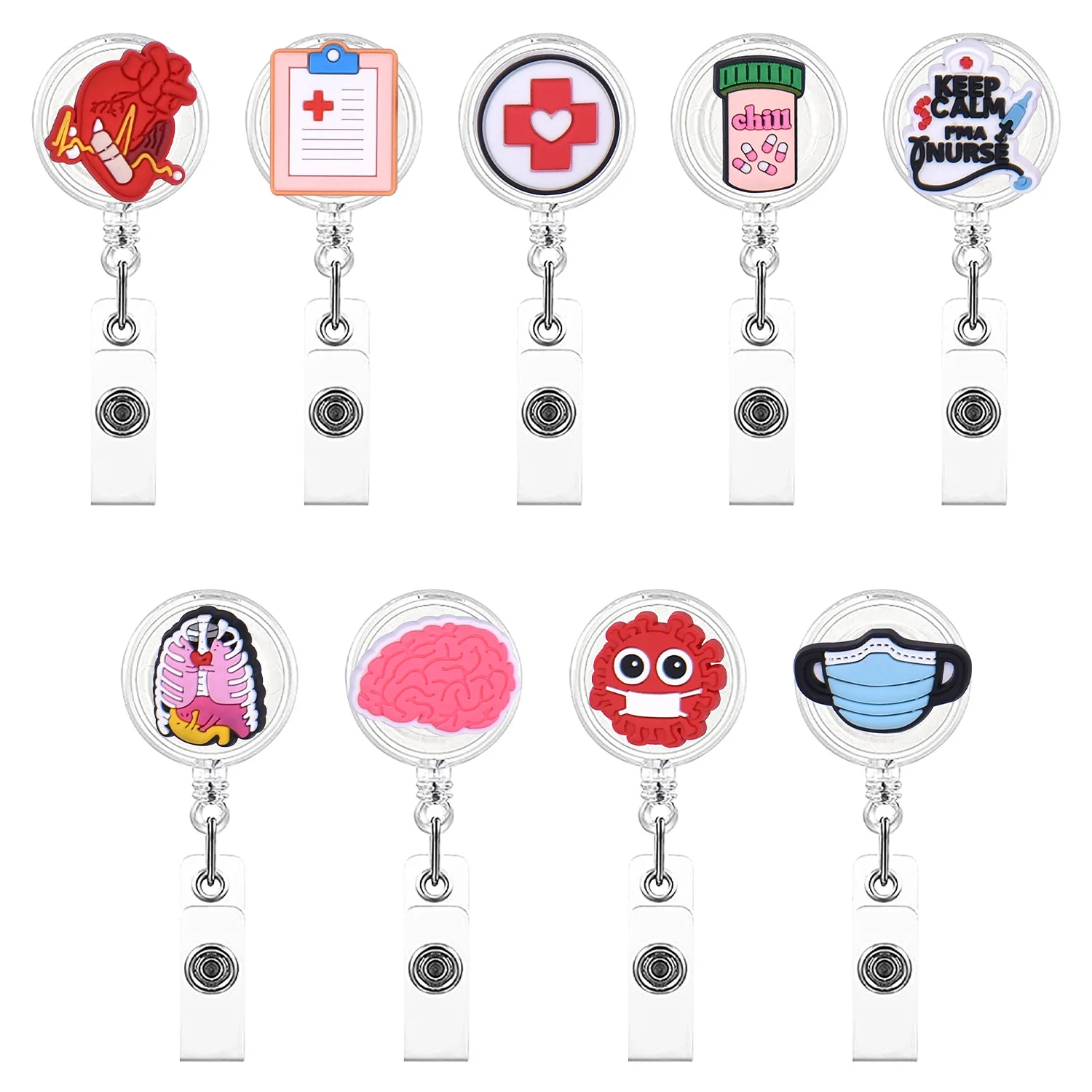 

1pc Retractable Pull Badge Nurse Cute Badge Reel Clip Badge Holder Doctor ID Card Chain Clips School Student Office