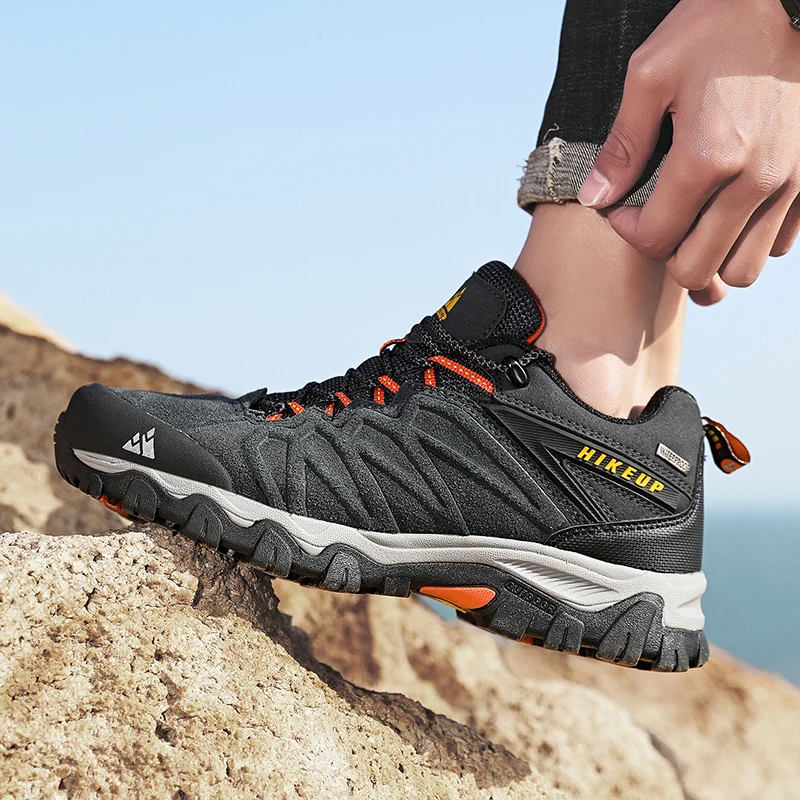 HIKEUP Hohe Qualität Leder Wanderschuhe Langlebig Outdoor Sport Männer Trekking Leder Schuhe Lace-Up Klettern Jagd Turnschuhe – Detail 25