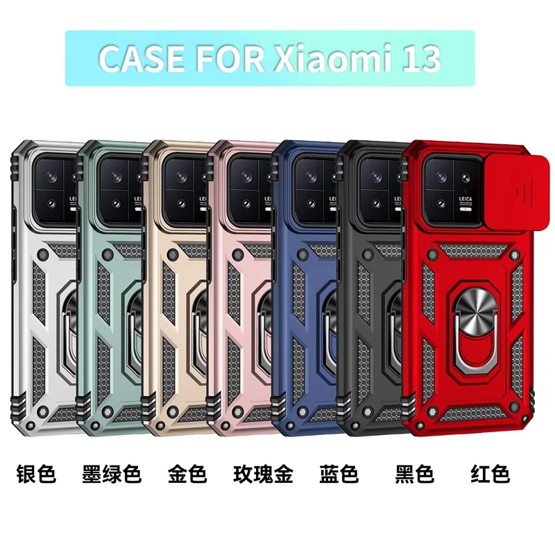 Per Xiaomi 13 13Pro 12T Redmi Note 12 12C 12Pro 11T 10 10Pro X4 Custodia Porta Anello Armatura Antiurto Coque Lide Lens Protect Cover