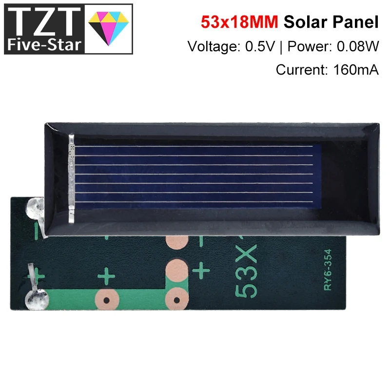 Tzt 0.5V 100Ma 0.08W 53*18Mm Pannello Solare Epossidico Policristallino Caricabatteria Fai Da Te Mini Cella Solare Vendita Calda