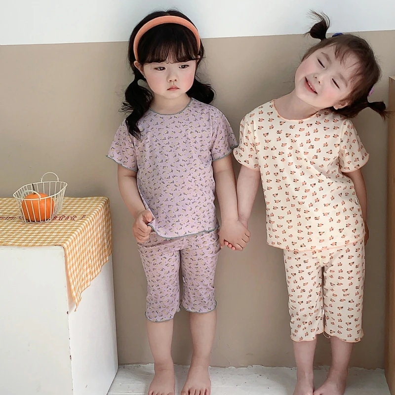 Summer Children Clothing 2pcs Short Sleeve Sleepwear Set Children Sets Kids Clothes Boy Girl T-shirt Shorts Home Suit 2-7Y