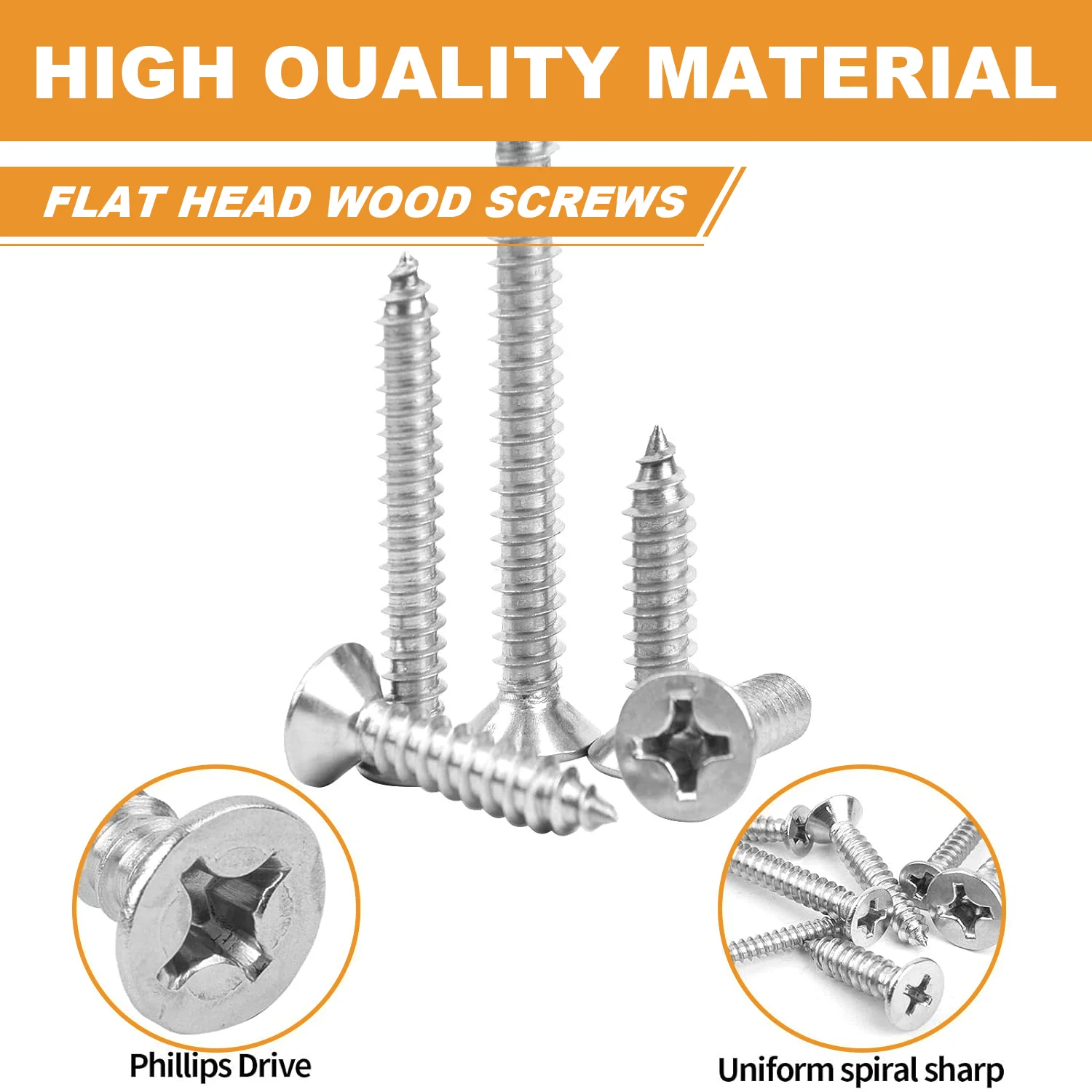 Self-Drilling Wood Screw Set 60pcs Cross Flat Head Steel Plate Screws Self-Locking Nuts Wood Thread Screw Kit