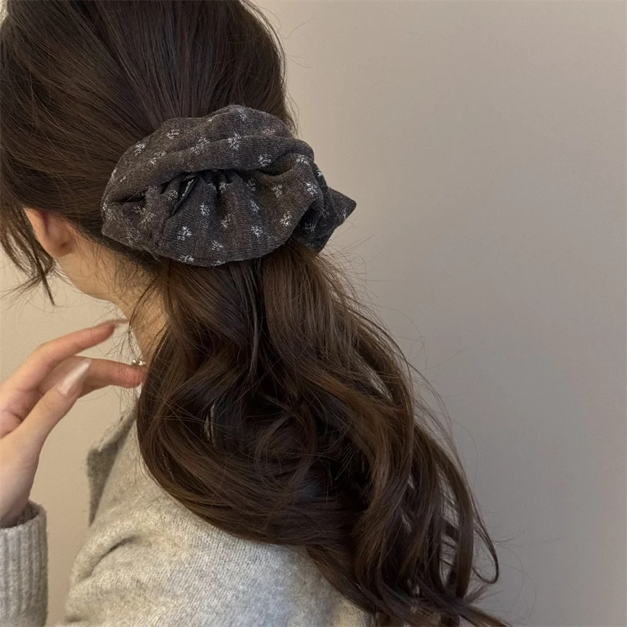 Koreanische Blumenmuster-Strick-Scrunchies für Damen und Mädchen, Elastisches Haarband, Haarschmuck, Haargummi, Kopfschmuck, Pferdeschwanzhalter – Detail 8