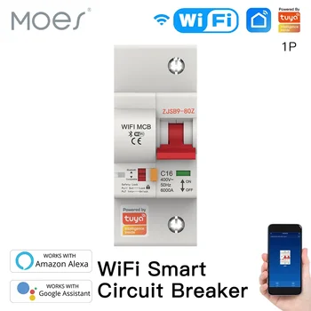 스마트 와이파이 회로 차단기 IoT 에어 스위치 과부하 단락 서지 보호, 스마트 라이프, 투야 앱 음성 제어, 알렉사 구글