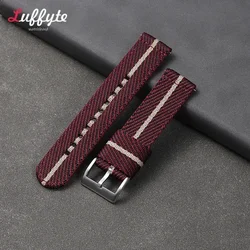 Premium Nylon Watch Strap with Quick Release and Stainless Steel Buckle - 22mm (Red - Khaki)
