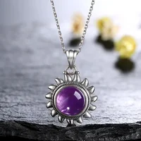 Collier en argent Sterling 925 avec améthyste Labradorite naturelle, collier Vintage en forme de soleil, cadeaux, bijoux fins pour femmes et hommes 2